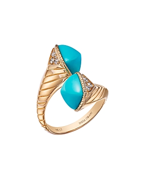 Shop Bloomingdale's Turquoise & Diamond Bypass Ring In 14k Yellow Gold In Blue/gold