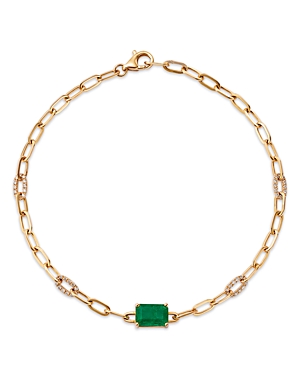 Emerald & Diamond Station Chain Bracelet in 14K Yellow Gold