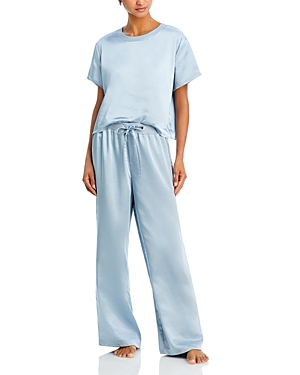 Aqua Satin Boxy Tee & Trousers Pyjama Set - 100% Exclusive In Dusty Blue