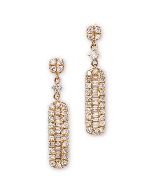 Bloomingdale's Fine Collection - Diamond Round & Baguette Drop Earrings in 14K Yellow Gold, 0.70 tcw