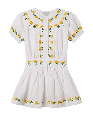 Shop Stella Mccartney Girls' Sunflower Embroidery Short Sleeve Dress - Little Kid In White Yellow