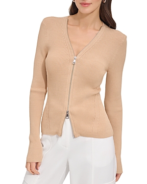 DKNY RIBBED ZIP FRONT SWEATER