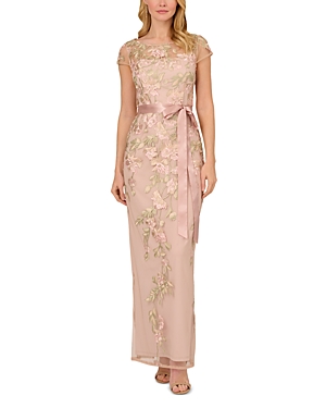 Shop Adrianna Papell Cascading Floral Column Gown In Blush/nude