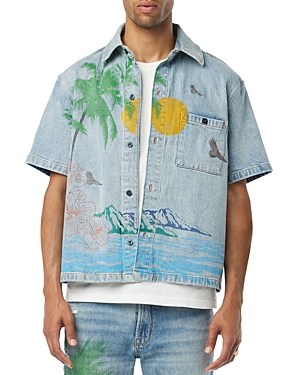 Shop Hudson Short Sleeve Denim Button Front Shirt In Indigo Pale
