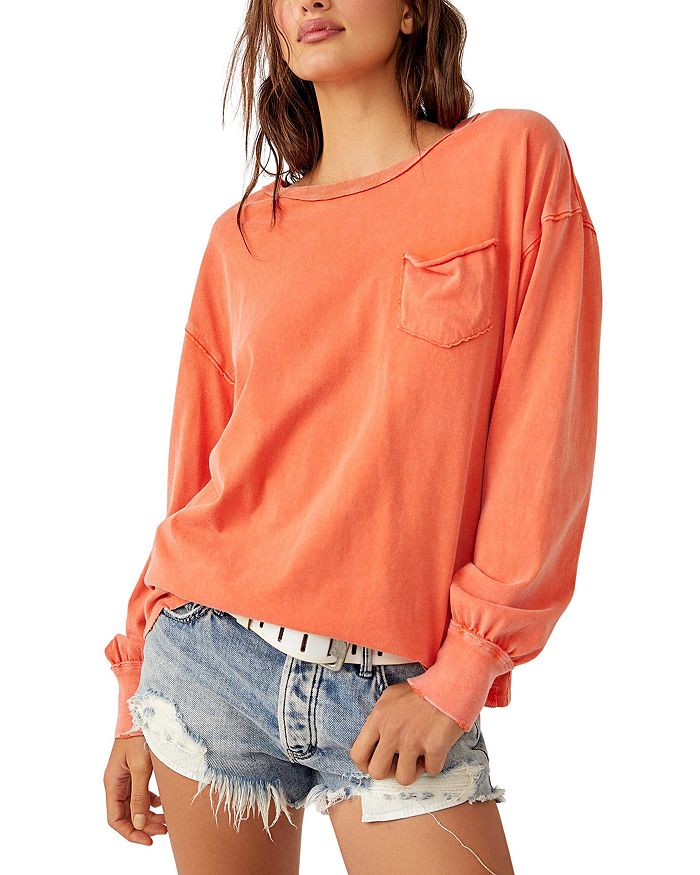 Shop Free People Cotton Fade Into You Long Sleeve Top In Mandarin