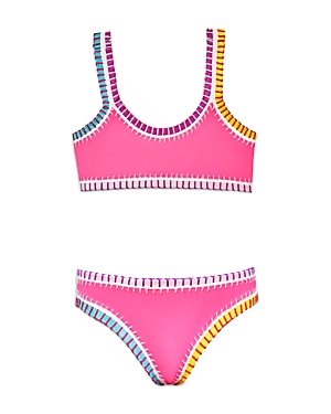 Shop Pq Swim Girls' Rainbow Embroidered Two Piece Swimsuit - Little Kid, Big Kid In Hot Pink