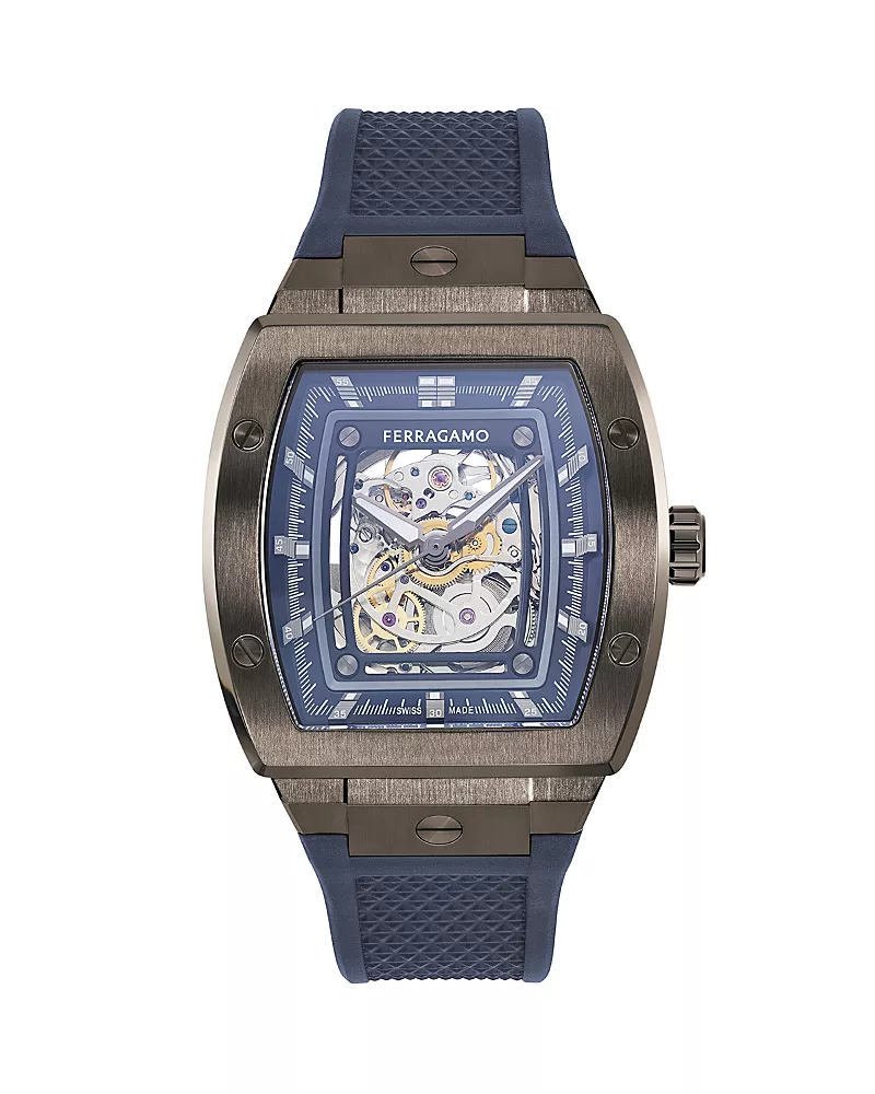 Ferragamo F-80 Tonneau Skeleton Watch, 42mm