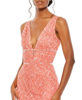 Sequined Plunge Neck Sleeveless Column Gown