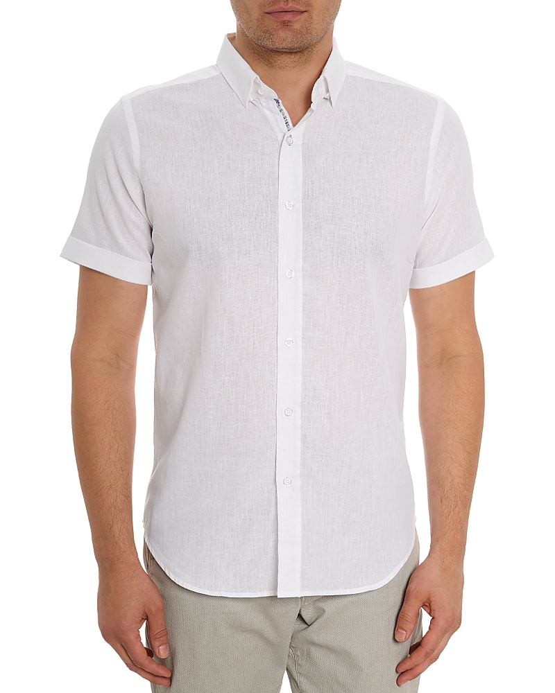 Robert Graham Palmer Tailored Fit Short Sleeve Linen Blend Button-up Shirt In White