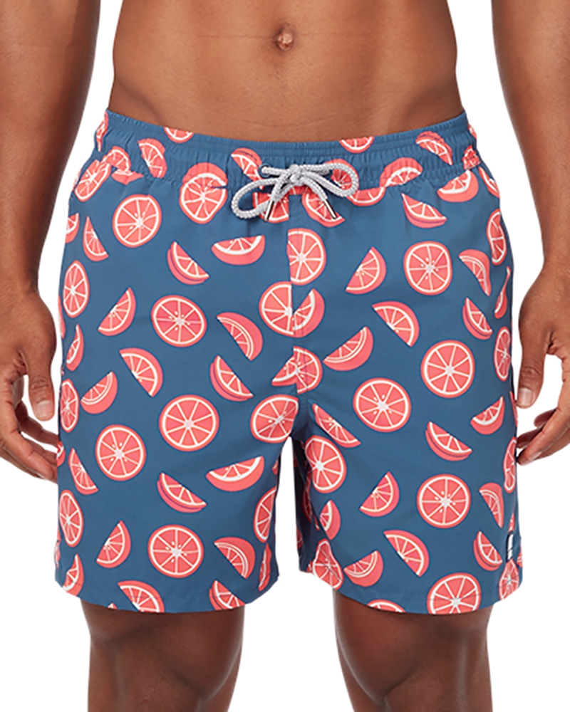 Tom & Teddy Citrus Swim Trunks In Blue Rouge