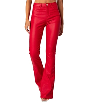 Edikted Luna Faux Leather Flare Jeans In Red