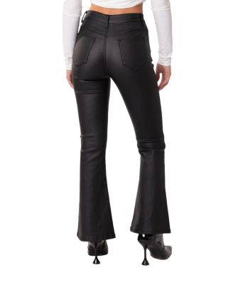 Petite Luna Faux Leather Flare Jeans in Black