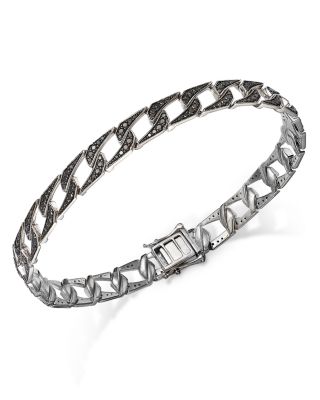 Bloomingdale's Fine Collection - Men's Black Diamond Link Bracelet in 14K White Gold, 3.0 tcw