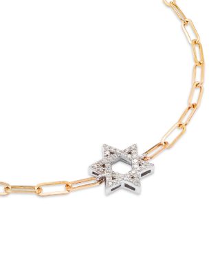 Diamond Star of David Bracelet in 14K White and Yellow Gold, 0.18 tcw