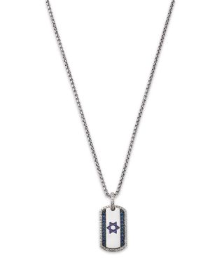 Bloomingdale's Fine Collection - Men's Blue Sapphire & Diamond, & Enamel Star of David Dog Tag Pendant Necklace in 14K White Gold, 22"