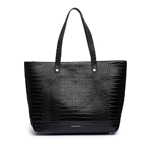 Shop Modern Picnic The Croc Embossed Faux Leather Tote In Black