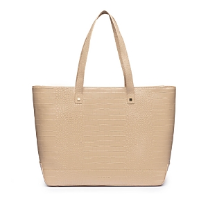 Shop Modern Picnic The Croc Embossed Faux Leather Tote In Light Beige