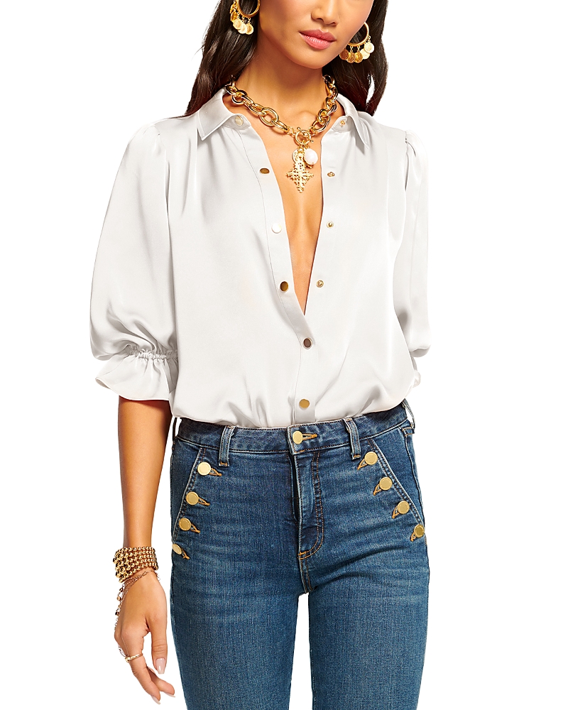 Ramy Brook Dina Button Down Bodysuit In Ivory