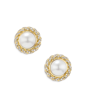 Pearl Classics Cable Halo Button Earrings in 18K Yellow Gold with Diamonds, 13mm