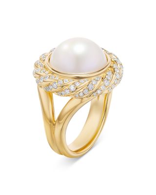 David Yurman - 18K Yellow Gold Pearl South Sea White Pearl & Diamond Halo Ring