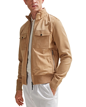 Shop Hugo Boss Plumbo Zip Front Leather Jacket In Medium Beige