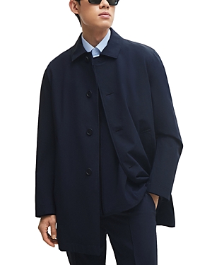 Shop Hugo Boss Jared Packable Tech Travel Button Front Overcoat In Dark Blue