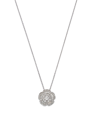 Bloomingdale's Diamond Round & Baguette Flower Pendant Necklace in 14K White Gold, 0.50 ct. t.w.