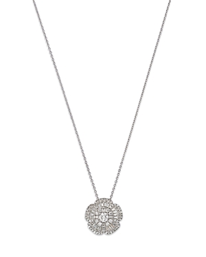 Bloomingdale's Diamond Round & Baguette Flower Pendant Necklace In 14k White Gold, 0.50 Ct. T. W. In White
