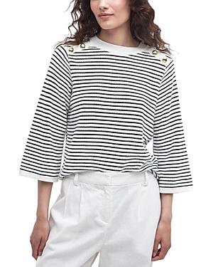 Shop Barbour Macy Striped Three Quarter Sleeve Sweater In Antique White
