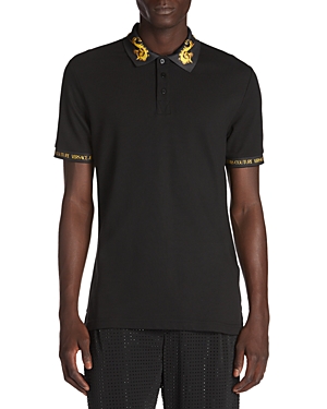 Shop Versace Jeans Couture Logo Trim Cotton Pique Regular Fit Polo Shirt In Black/gold