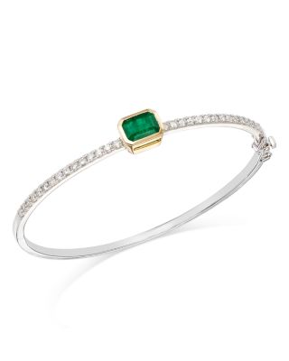 Bloomingdale's Fine Collection Emerald & Diamond Station Bangle Bracelet in 14K Yellow & White Gold