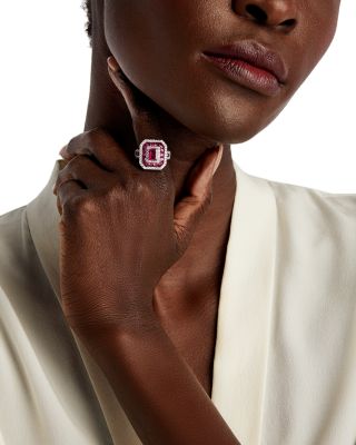 Ruby & Diamond Multi Halo Ring in 14K White Gold