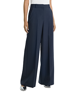 Shop Theory High Waist Wide Leg Trousers In Nocturne Navy