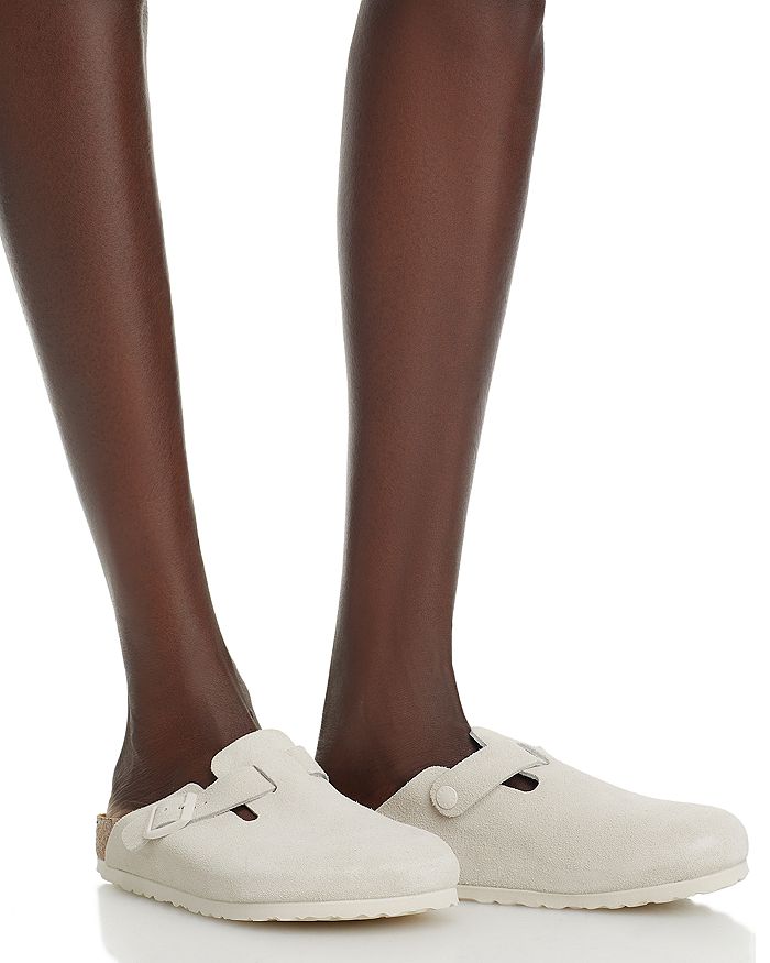 Birkenstock Off-white Narrow Boston Soft Footbed Slip-on Loafers In White