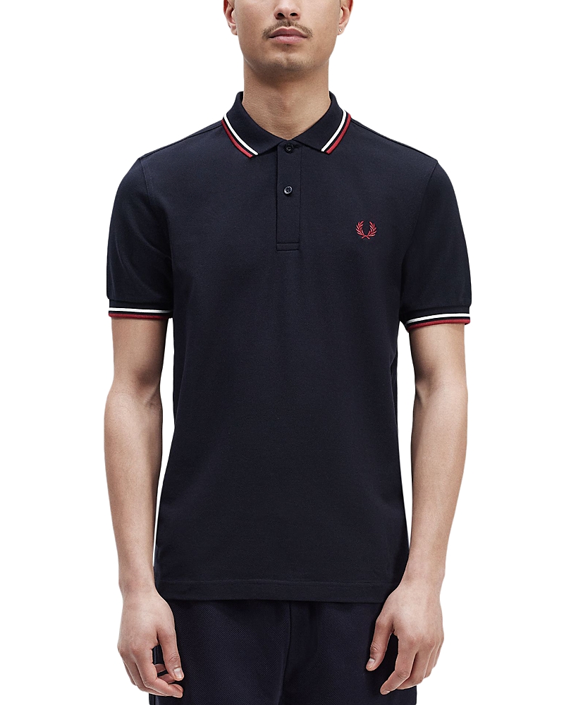 Fred Perry Twin Tipped Shirt In Navy/snow White/burnt Red
