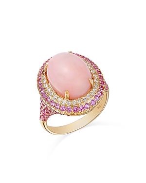 Bloomingdale's Pink Opal, Pink Sapphire & Diamond Statement Ring in 14K Yellow Gold
