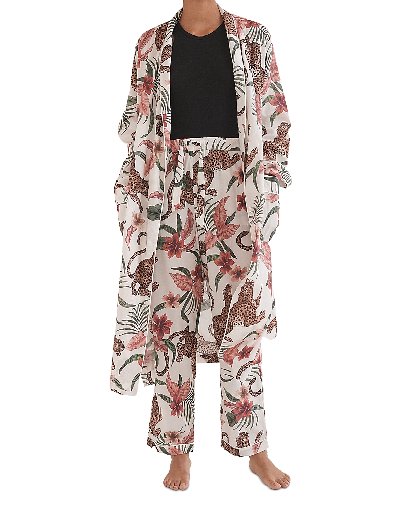 Desmond & Dempsey Soleia Botanical-print Robe In Cream