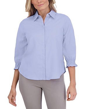 Shop Foxcroft Olivia Three Quarter Sleeve Shirt In Powder Blue