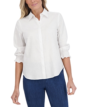 Foxcroft Olivia Hidden Placket Linen Blend Top In White