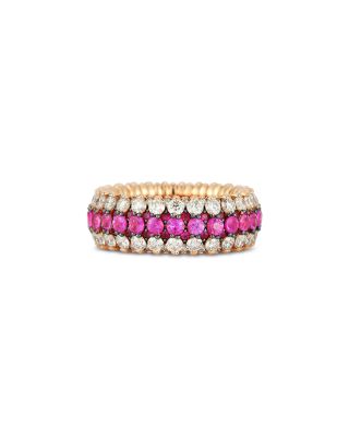 Roberto Demeglio - 18K Rose Gold Ruby & Diamond Triple Row Stretch Ring