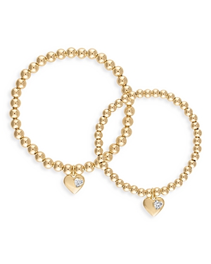 Shop Alexa Leigh Mommy & Me Cubic Zirconia Heart Charm Beaded Stretch Bracelet In 14k Gold Filled, Set Of 2 - 100% Ex