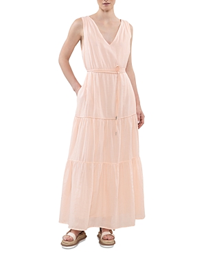 Shop Peserico Tiered Tie Waist Maxi Dress In Bellini