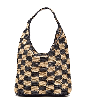 Shop Mar Y Sol Abby Raffia Checkered Shoulder Bag In Black/natural