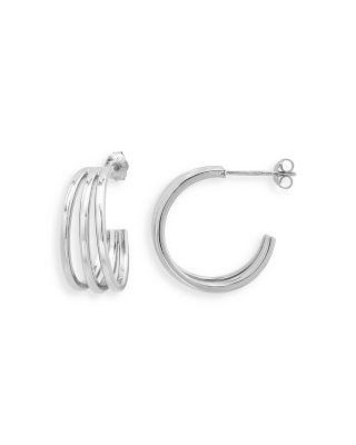 Aqua Graduated Three Row Hoop Earrings in Sterling Silver - Exclusive