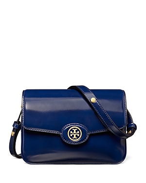 Shop Tory Burch Robinson Spazzolato Leather Convertible Shoulder Bag In Royal Navy