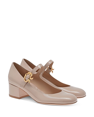 Gianvito Rossi Women's Mary Ribbon Block Heel Mary Jane Pumps In Peach
