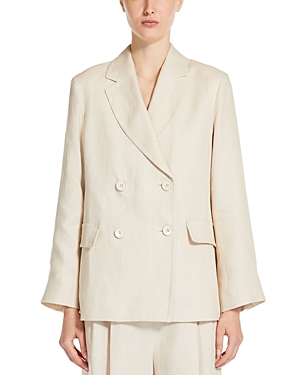 Shop Max Mara Laura Straight Fit Double Breasted Linen Blazer In Beige