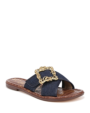 Shop Sam Edelman Women's Gracyn Buckle Strap Slide Sandals In Hudson Navy