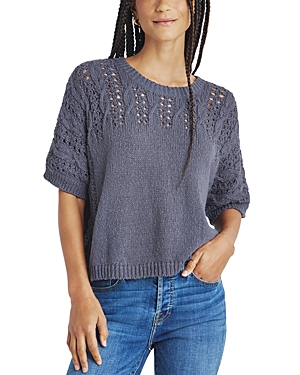 Shop Splendid Mason Mixed Knit Short Sleeve Sweater In Ash Navy