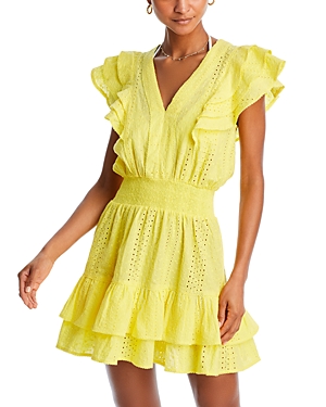 Poupette St Barth Camila Cover Up Dress In Yellow Solid Embroidery